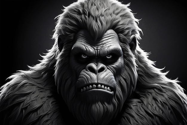 Monochrome representation of hairy beast or sasquatch