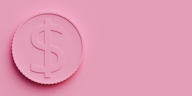 Monochrome scène van een munt op roze achtergrond met kopieerruimte voor vrouwelijk succes in het bedrijfsleven