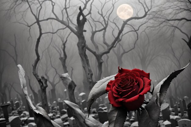 Monochrome scene with red rose