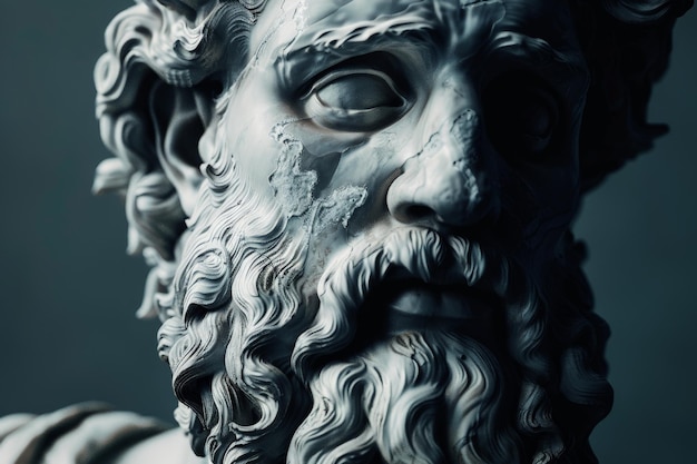 Monochrome Sculpture of Zeus with Expressive Detail