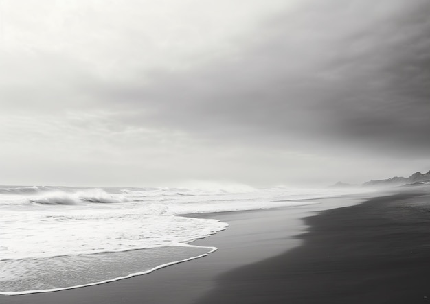 Monochrome Serenity Timeless Beauty of the Sea Shore and Waves in Black and White Generative Ai