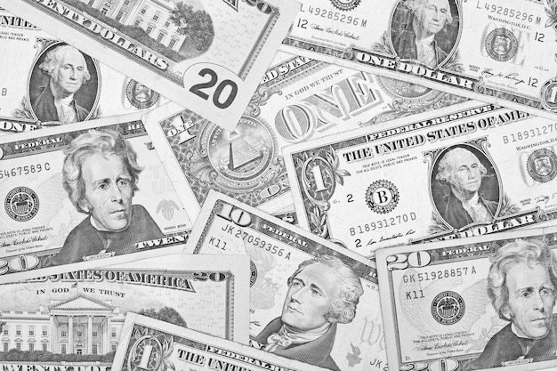 Monochrome shot of American dollar money background for business