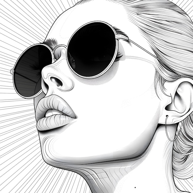 Photo monochrome sketch of a woman with sunglasses and sleek hairstyle