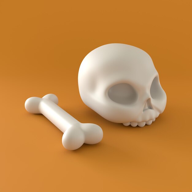 Photo monochrome skull bones on orange background 3d rendering