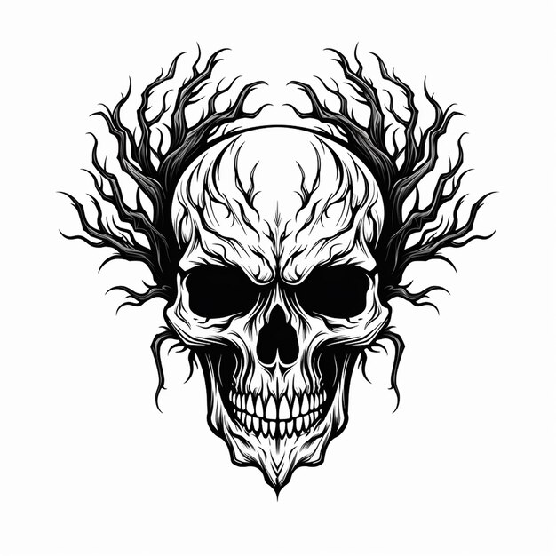 Monochrome Skull Tattoo Flash