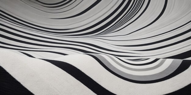 A monochrome striped rug featuring undulating lines background