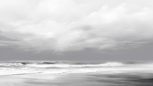 Monochrome textured painting with ocean and waves