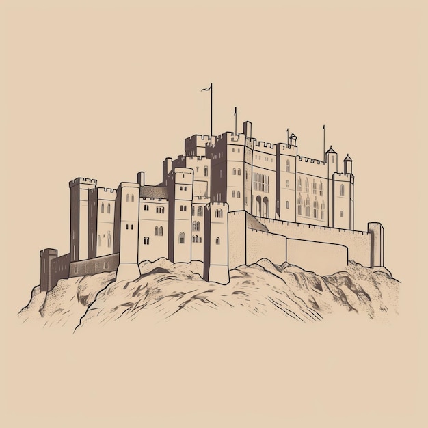 Photo monochrome toning a meticulous illustration of a british postwar castle