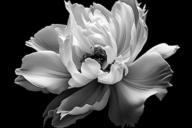 Monochrome tulpenbloesem op zwarte achtergrond schoonheid gegenereerd