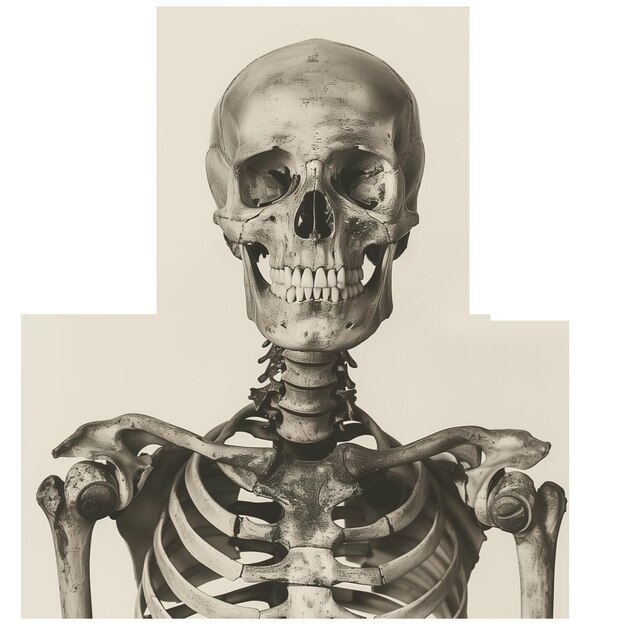 Monochrome vintage photo of halloween skeleton cut out image