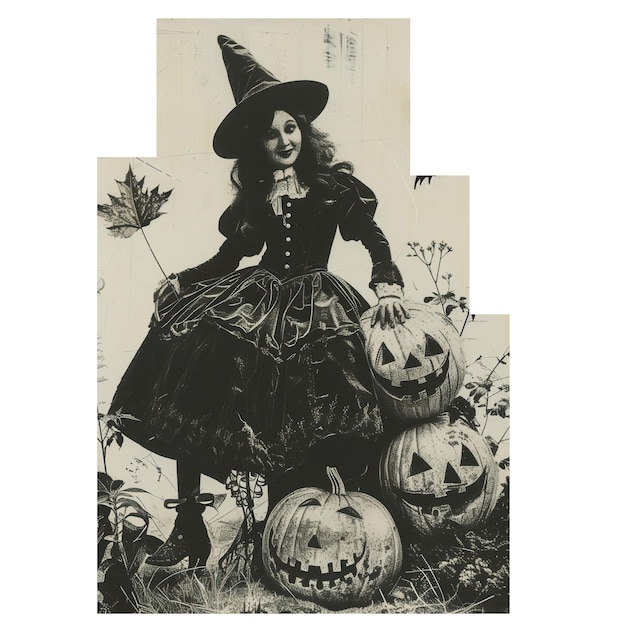 Foto foto vintage monocromatica della strega di halloween tagliata