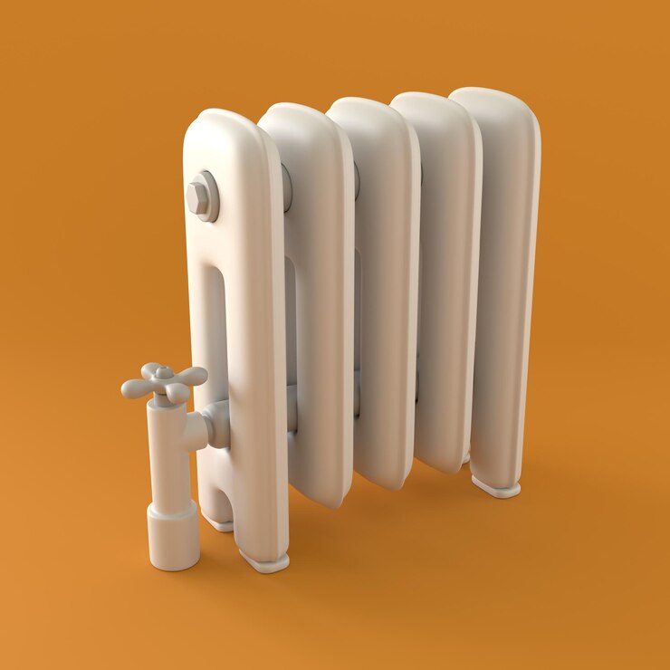 Фотография монохромный винтажный радиатор на оранжевом фоне 3d-рендеринга