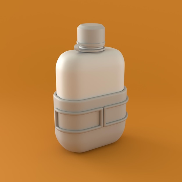 Монохромная бутылка с водой на оранжевом фоне 3d-рендеринга