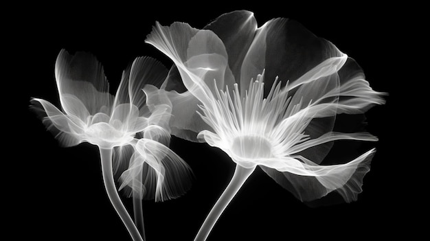 Monochrome xray image of a ethereal flower on black Fantasy mystical blossom Generative AI