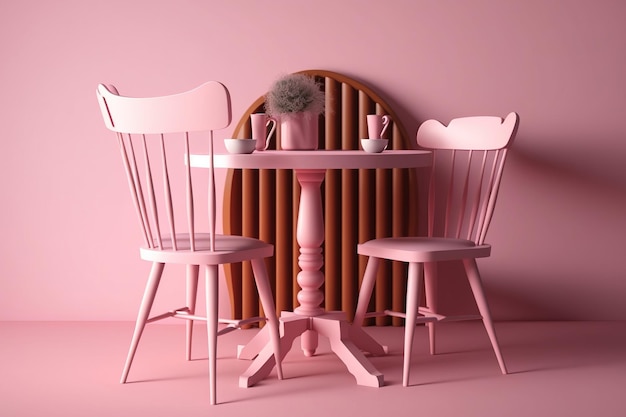 Foto monochroom roze eettafel en stoelen