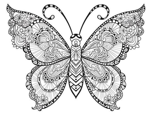 Photo monoline butterfly illustration in black and white color