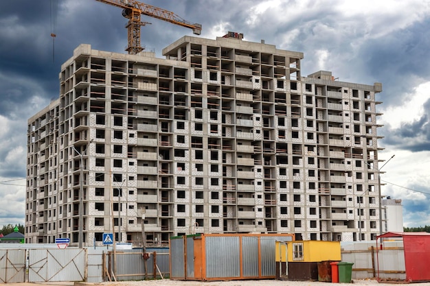 Monolithic frame construction of the building Solid walls of concrete The framework for the walls Formwork for walls made of concrete Construction site close up