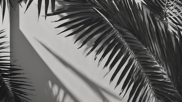 Monotone achtergrondmuur met palmbladenschaduwen 3D-weergave