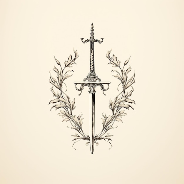 Monotone Sword Wreath Logo Emblem