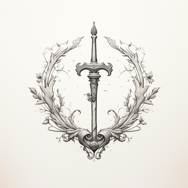 Foto monotone zwaardkrans logo emblem