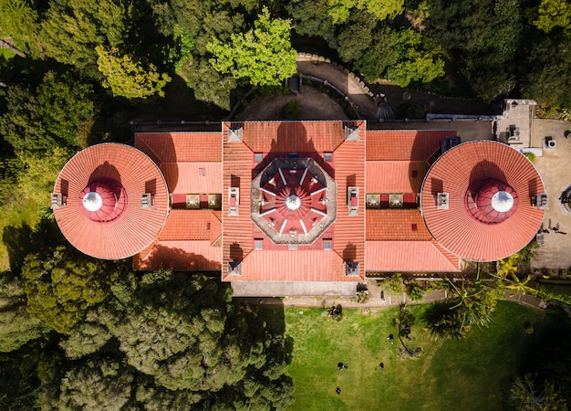 The Monserrate Palace in Sintra Aerial drone topdown view of Famous place in Portugal