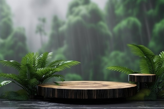 monsoon rain forest with wooden disc