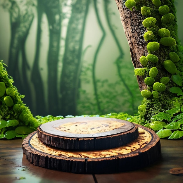 Monsoon rain forest with wooden disc