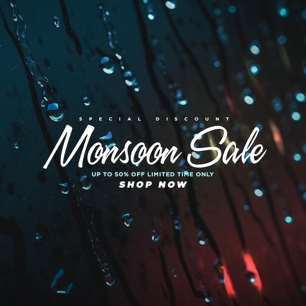 Photo monsoon sale with rain drops background for banner flyer shop