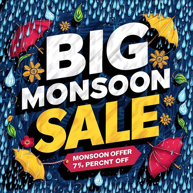 Photo monsoon season sale background with rain and umbrella and model