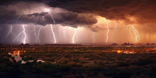 Monsoon storm with a multiple lightning strikes