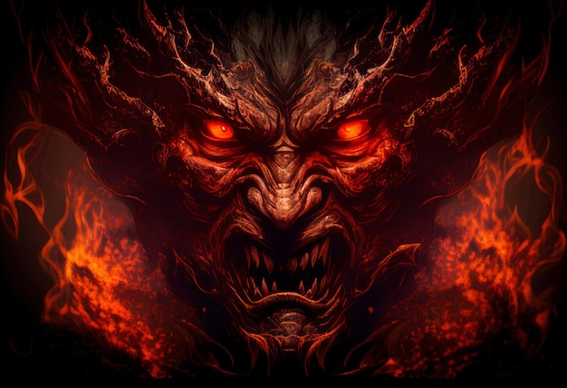 Monster angry face illustration AI generative