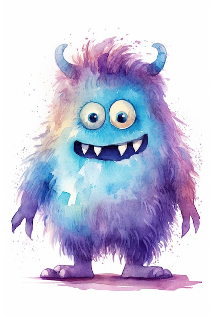 Monster beast watercolor clipart cute isolated on white background with Generative AI