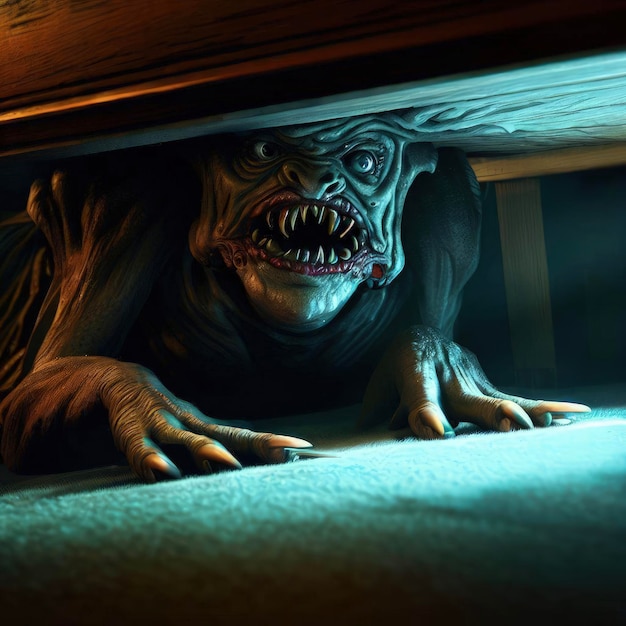 Photo monster under the bed bad dreams concept