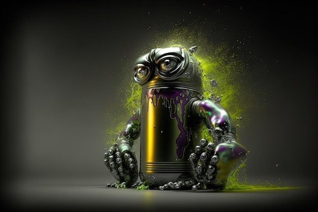 Monster can Alluminium can with paint as a cute character Generated AI