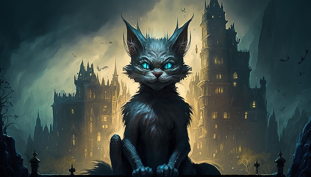 Monster Cat in Front of Castle Generative ai