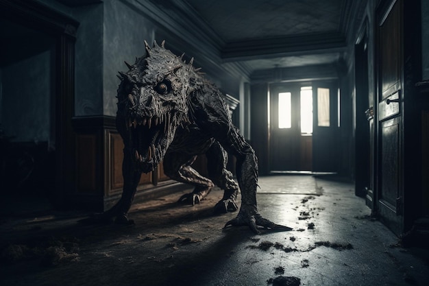 Premium AI Image  Creepy monster in a dark room