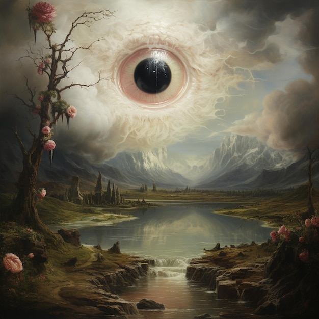Monster eye looking in nature digital art wallpaper image AI generated art