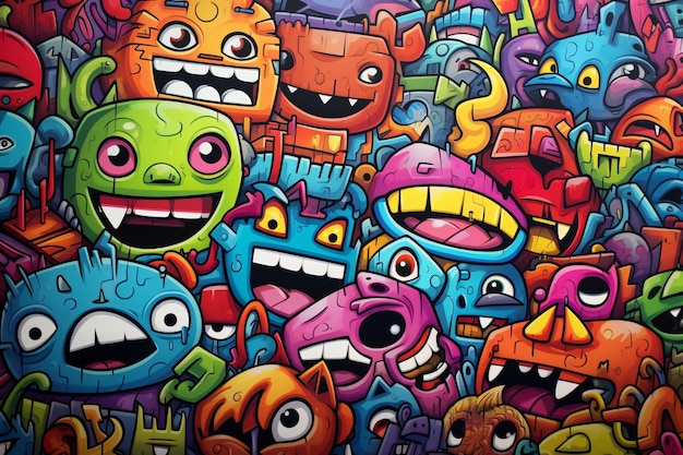 Monster Graffiti Background Colorful graffiti cartoon monster characters background cartoon characters Graffiti Background Graffiti Background AI Generative