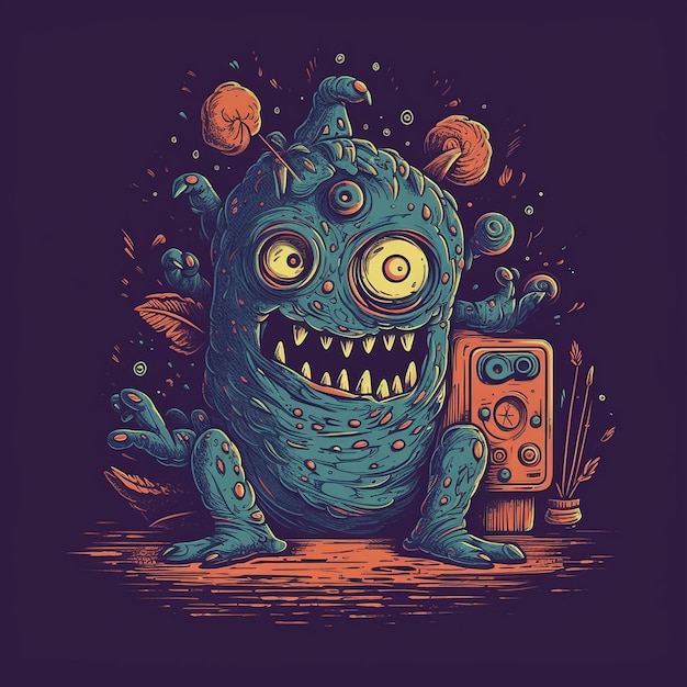 a monster laughing while watching the television alone