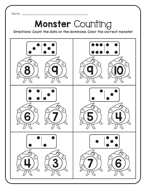 Photo monster math worksheet numbers