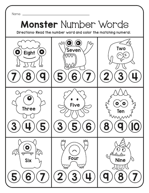 Photo monster math worksheet numbers