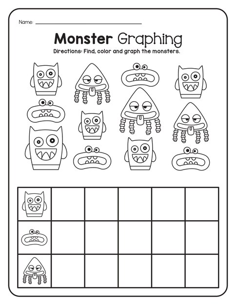 Photo monster math worksheet numbers