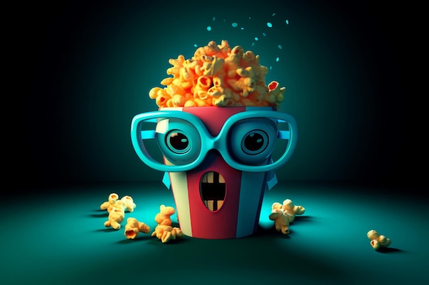 Photo monster popcorn box art cute happy generate ai