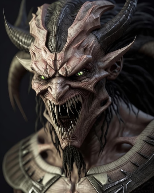 Monster portrait scary evil demon with horns and razorsharp teeth Generative AI