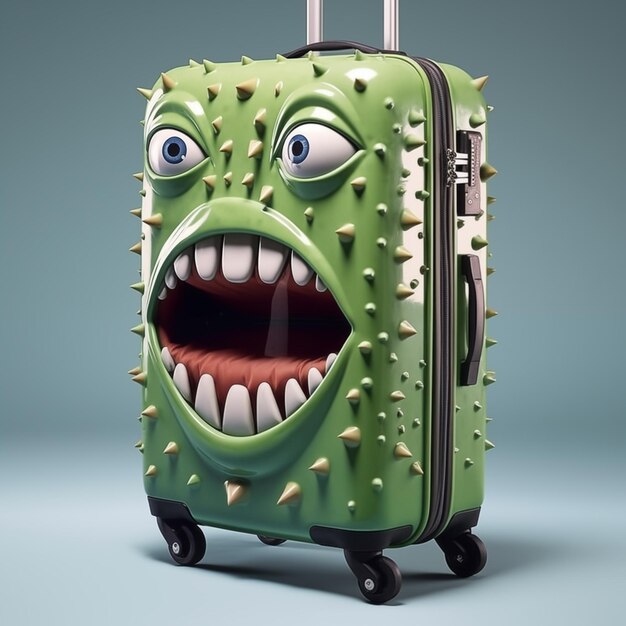 Фото Чемодан монстра, подготовленный для поездки, концепция путешествия, раздражающий чемодан, готовящийся к аэропортам