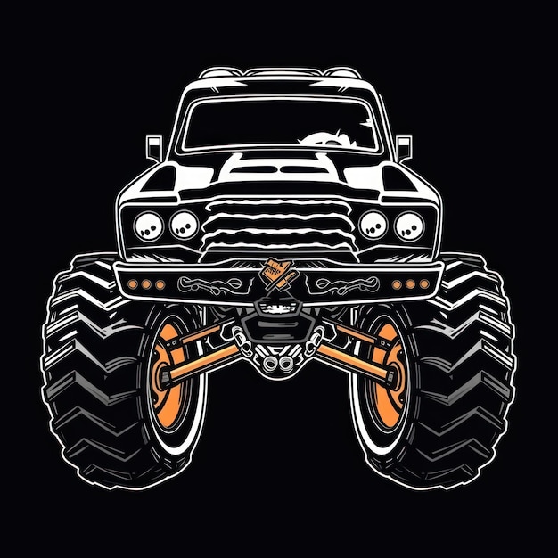 Foto monster truck sticker grafisch met witte rand omtrek generatieve ai