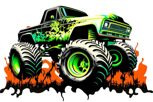 Monster truck sticker with multicolored paint splash Neural network generated art