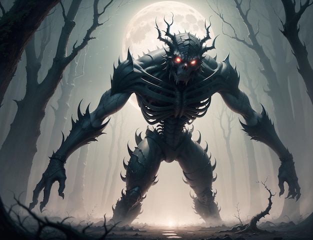 A monster with a full moon behind him