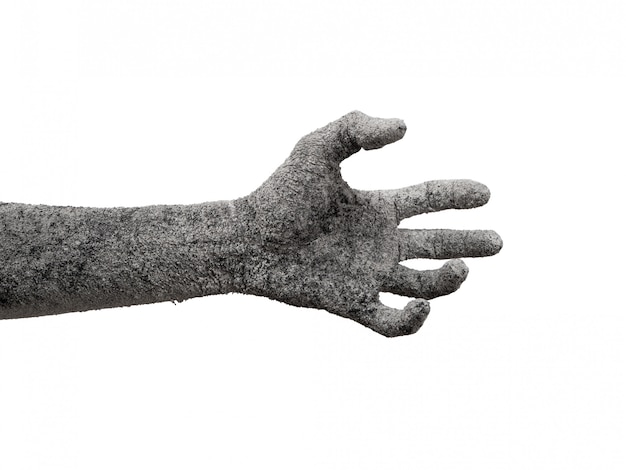 Photo monster zombie hand cinder isolated on white.