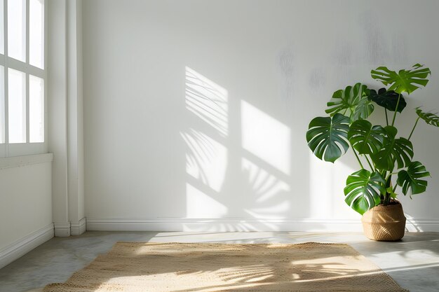 Monstera deliciosa plant in een pot op een witte achtergrond